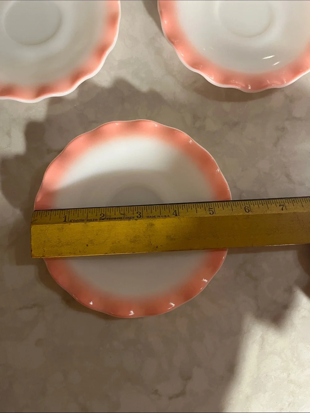 Hazel Atlas Pink Crinoline Saucer Plates Ripple Ruffle Vintage 5.5” Set Of 3